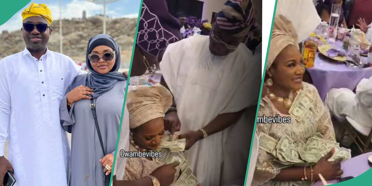 Wahala! Mercy Aigbe's husband Adekaz spotted at a wedding party in the US spraying his 1st wife dollars (Video)