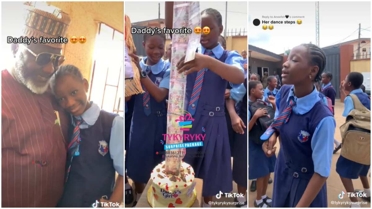 Cute moment Nigerian dad surprised his daughter at school with cake on her birthday (watch video)