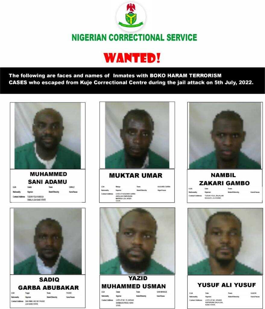 Kuje Prison escapees/Boko Haram members