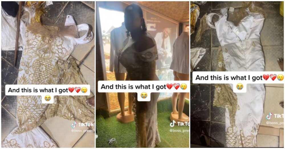 Precious Emmanuel, Nigerian lady in tears, wedding dress, tailor Precious Emmanuel, Nigerian lady in tears, wedding dress, tailor