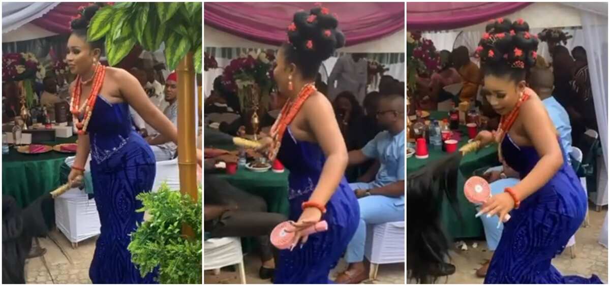 She came prepared: Beautiful bride in blue gown makes guests salivate, gives cool traditional dance in video