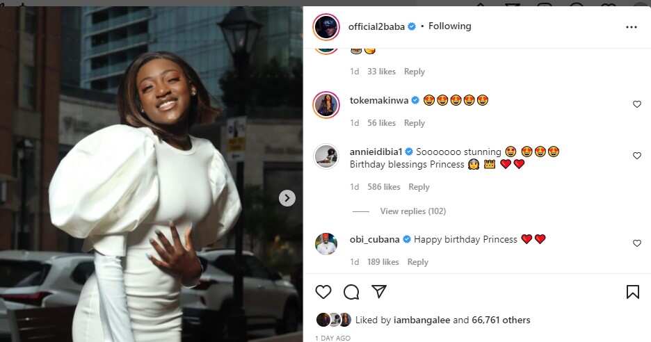Mixed Reactions As Annie Idibia Melts Hearts With Birthday Message to Pero Adeniyi’s Daughter With 2Baba
