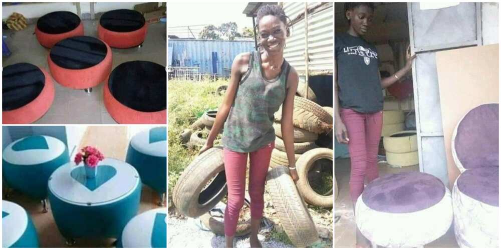 Lady turns car tyres into beautiful household furniture in inspiring photos
