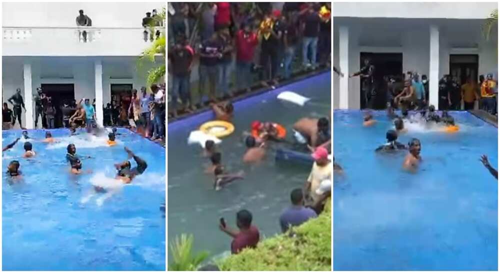 Protesters in Sri Lanka take over swimming pool in presidential palace.