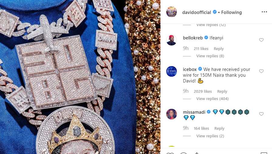 Davido splashes N150m on diamond encrusted necklace with son's face