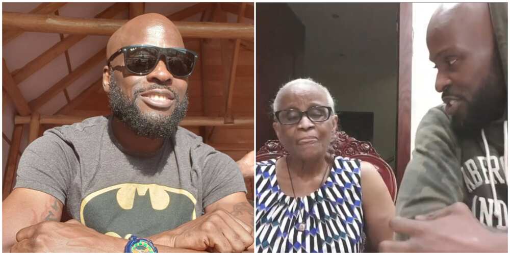 Rapper Ikechukwu pranks mum. Rapper Ikechukwu pranks mum.