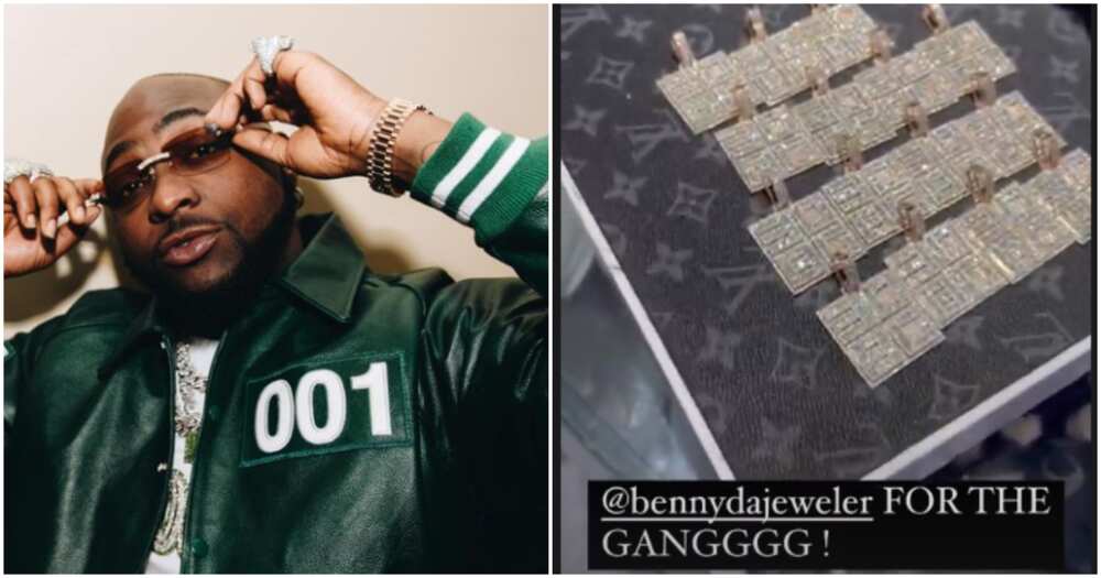 Davido makes 15 customised 30BG pendants for crew members.