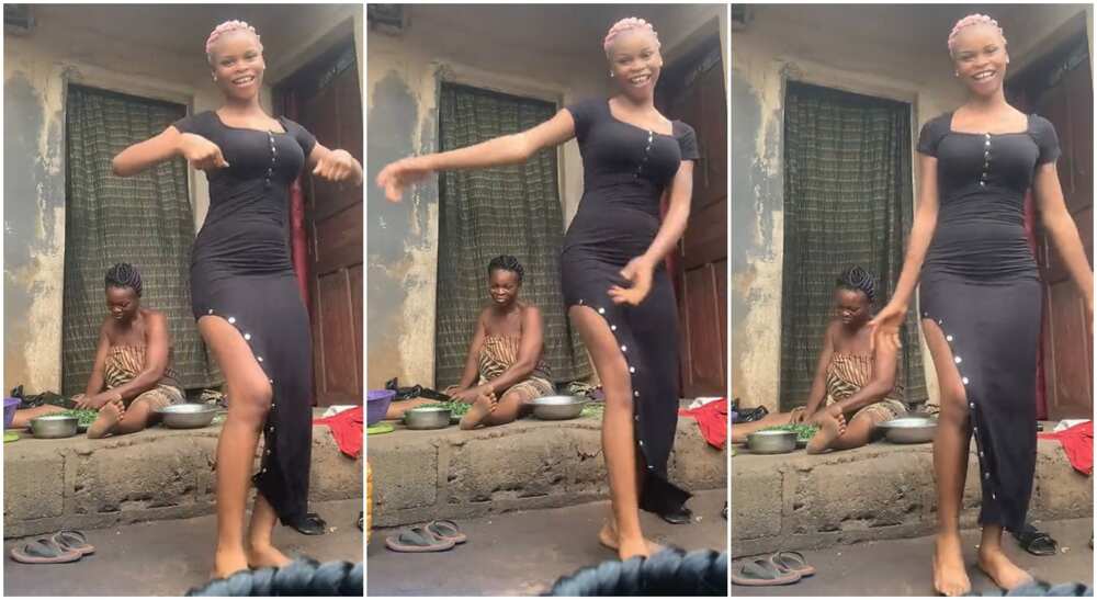 Photos of a lady dancing in front of her mother.