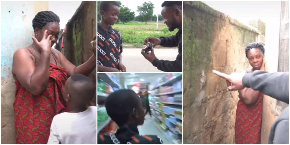 Nigerian woman shed tears as men her young son work for surprise her with glasses and foodstuff in video