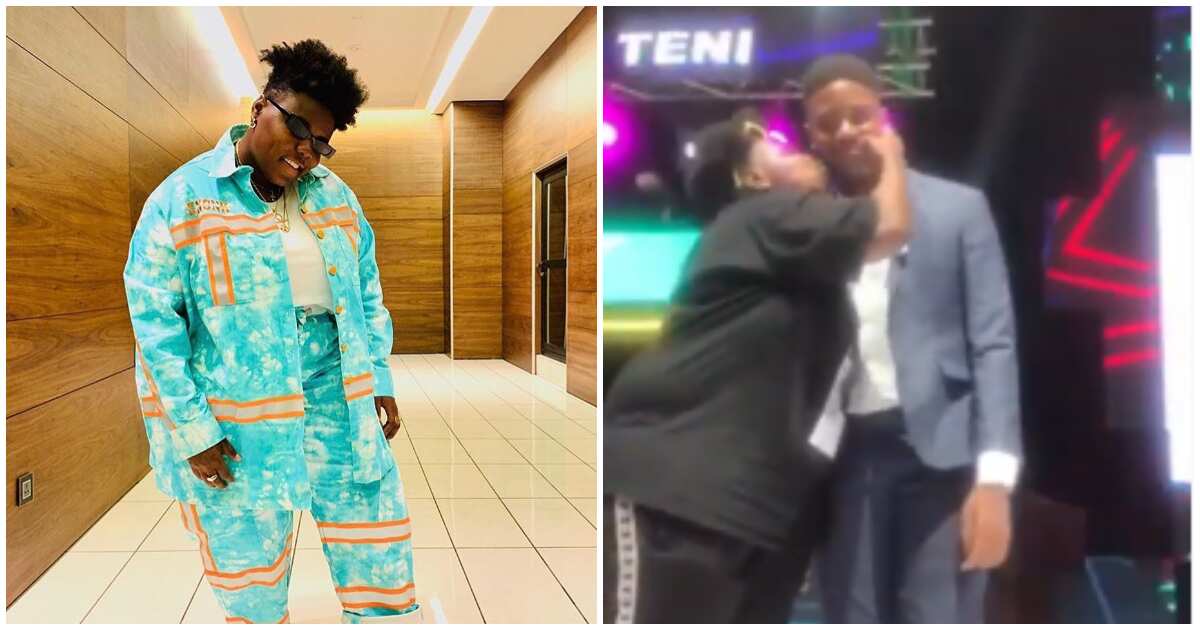 Image result for Teni kissing a fan during her show