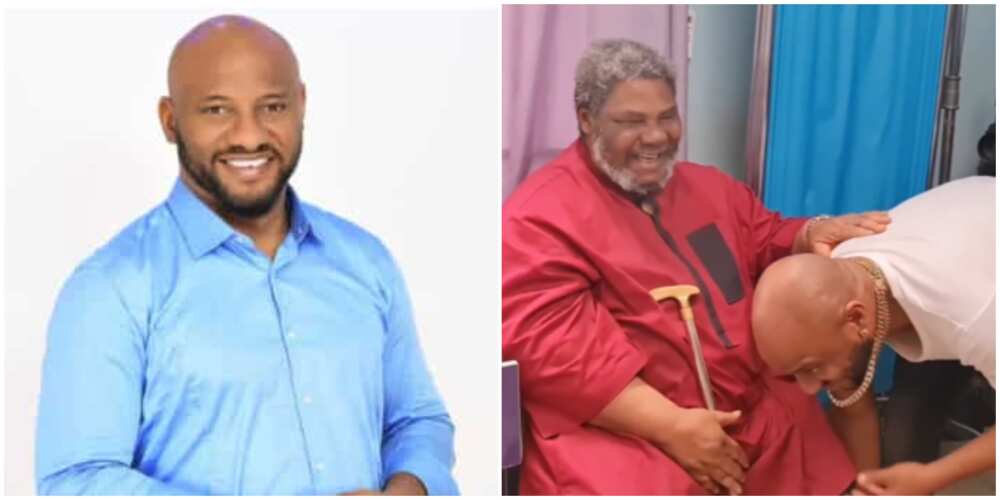 Pete Edochie, Yul Edochie and Pete Edochie on movie set for The Godfather