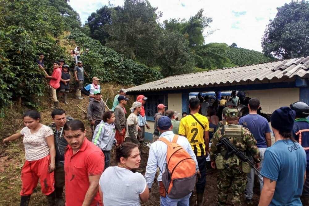 A landslide was triggered by heavy rain A landslide was triggered by heavy rain