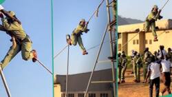 "Can never be me": Lady shares video as she climbs rope during Man O' War drills in NYSC camp