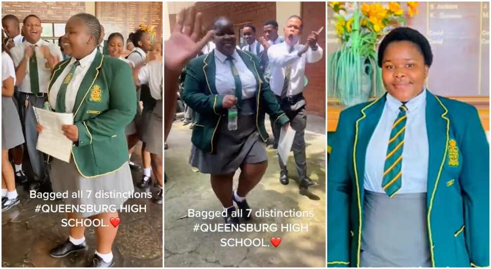 Photos of a female student who scored 7 distinctions.