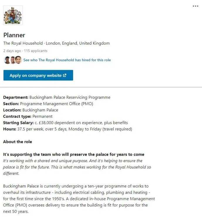 A snapshot of the call for application on LinkedIn. Photo source: UK Sun