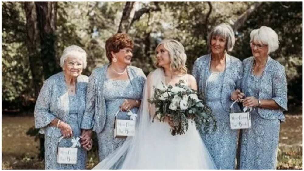 Bride makes her four grandmas flower girls at her wedding