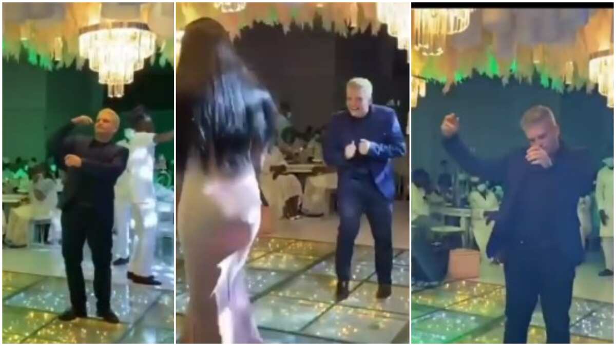 White man 'scatters' the dance floor at a Nigerian wedding ceremony, does 'gbese' moves to this song, many react (see video)