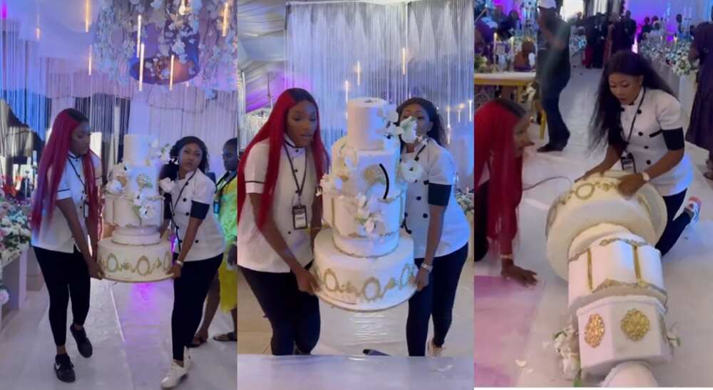 Photos of cake bearers arriving at a wedding receiption. Photos of cake bearers arriving at a wedding receiption.