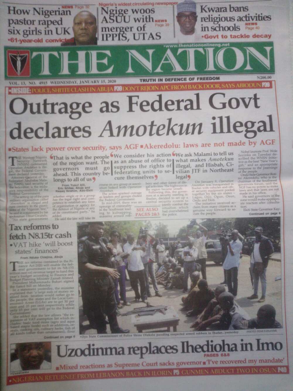 The Nation newspaper review of January 15