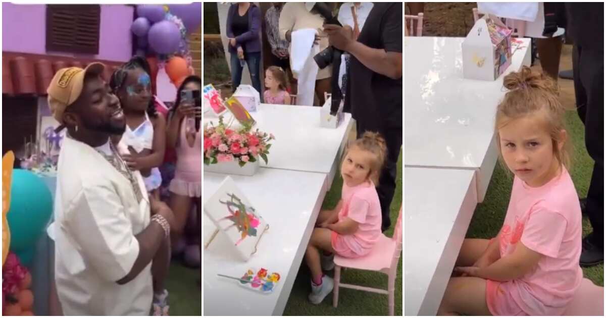 This one no like me o: Davido reacts as little girl stares at him at Hailey's 5th birthday party, video trends