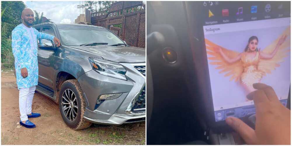 Yul Edochie: Ators shows off feature of his car.