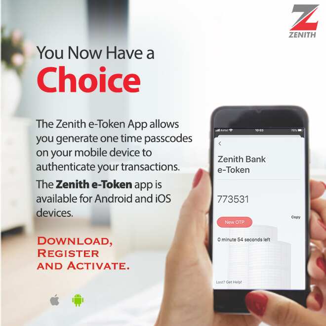 Create your one time passcodes with Zenith e-Token App