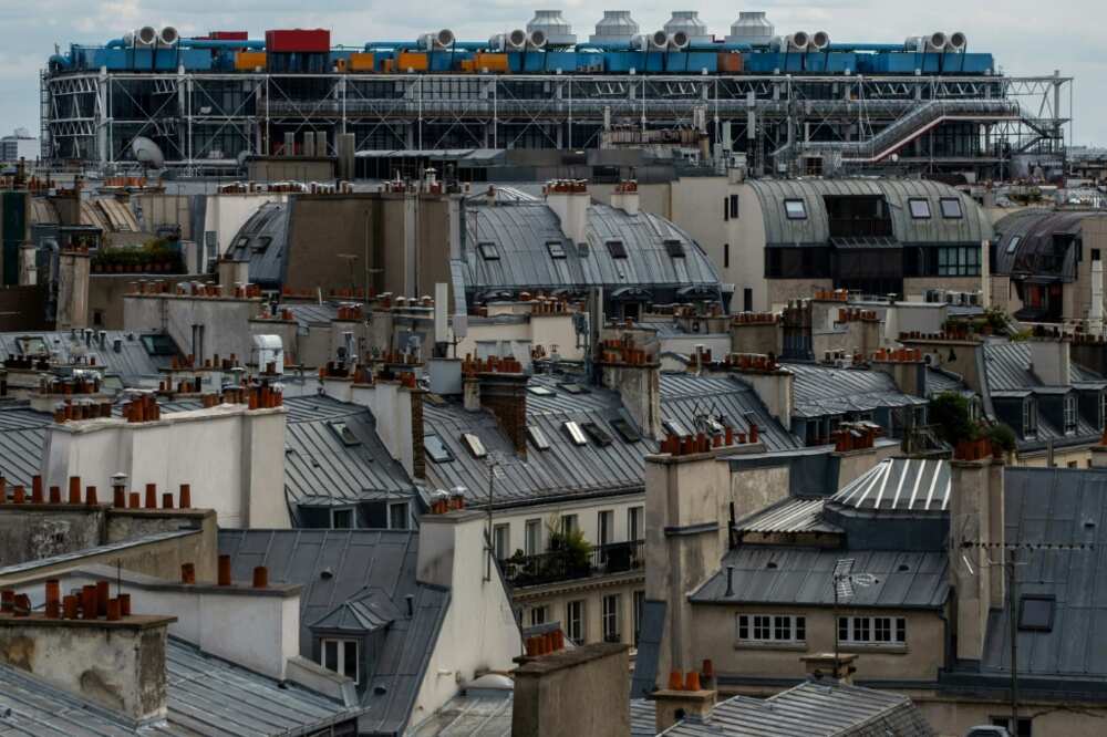 The striking Pompidou centre dominating the skyline in the Marais district of Paris