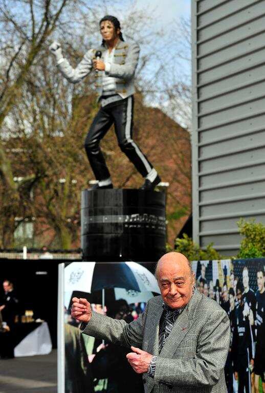 Al-Fayed bought Fulham Football Club and commissioned a statue of pop star Michael Jackson for outside its ground
