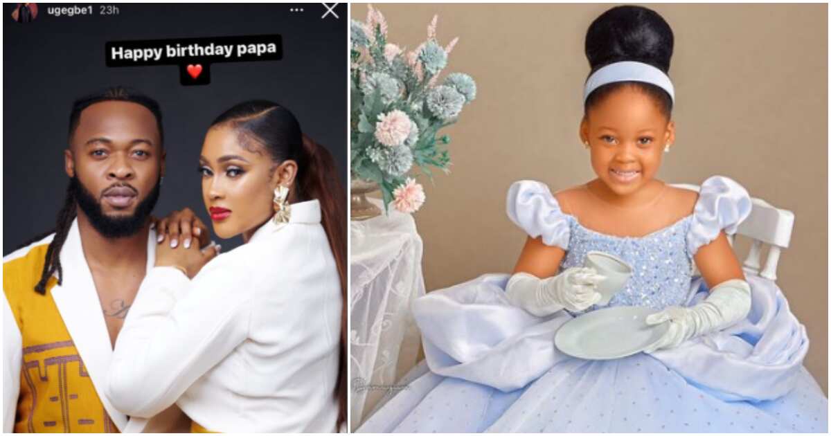 See reactions as Sandra Okagbue rocks matching outfit with Flavour as singer and daughter mark birthday on same day (photos)