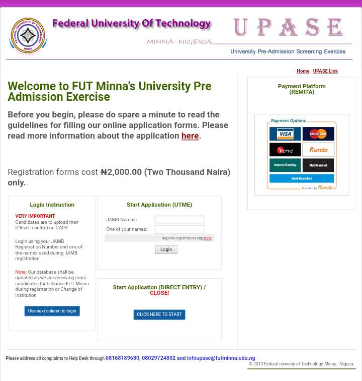 FUTMINNA eportal admission