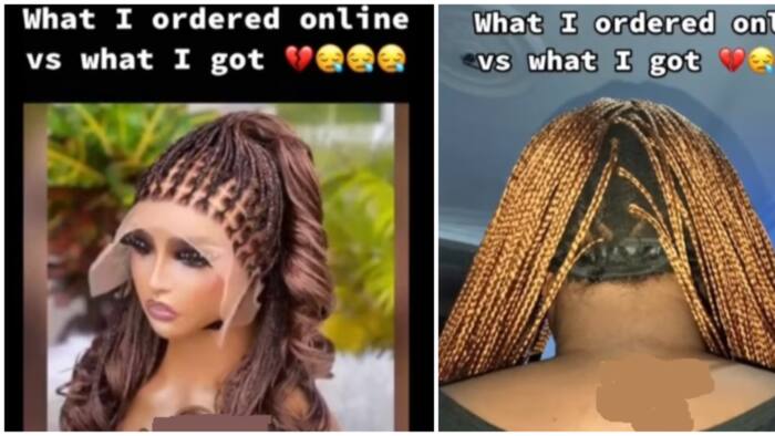 "What a wicked world": Reactions as lady ends up with scanty hairpiece after online wig order