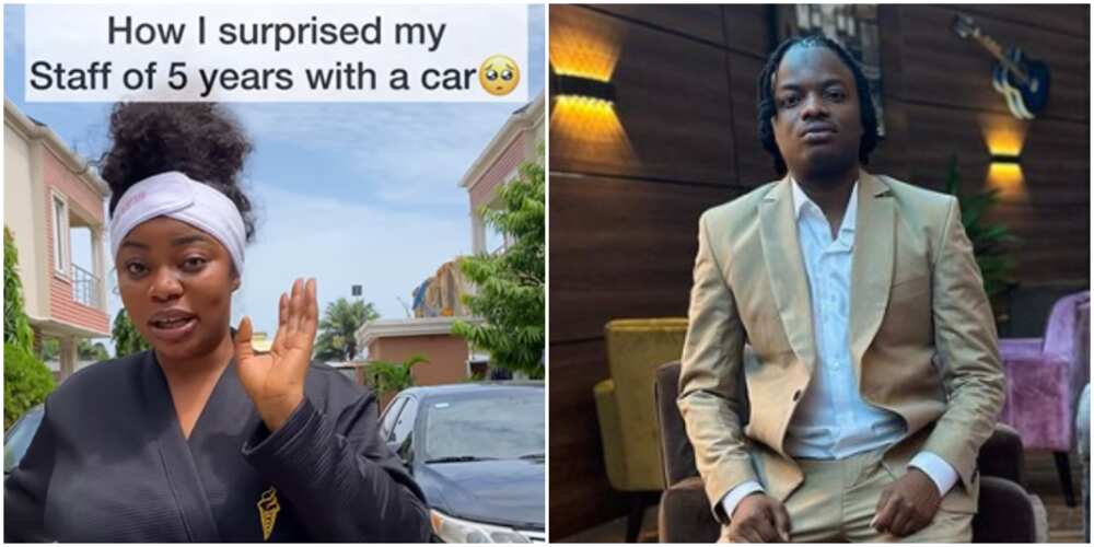Ashmusy buys cars for her staff, MC Warri Boy