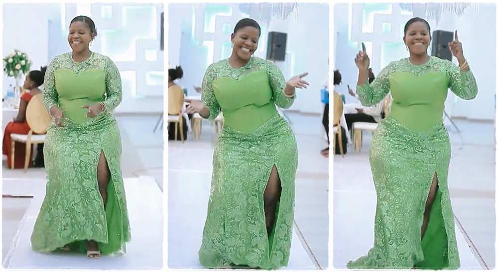 Photos of a curvy lady dancing at a party.