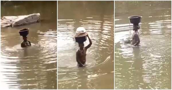 Meet a hardworking lady in Kogi state who fetches over 500 buckets of river sand daily