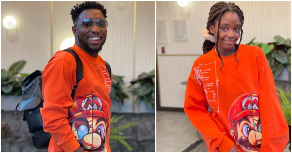 Timi Dakolo's daughter wearing his clothes. Timi Dakolo's daughter wearing his clothes.