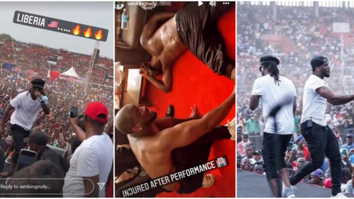 PSquare’s Paul Okoye injured after performance in Liberia, his twin bro Peter takes care of him in viral video