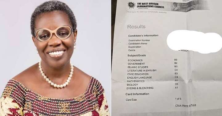 Woman displays WAEC result of her adopted child
