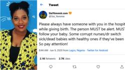 Always have someone with you while giving birth - Blogger Sisi Yemmie tells women, says corrupt doctors switch babies