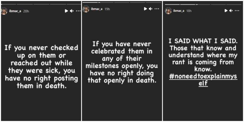 Screenshots o her posts.