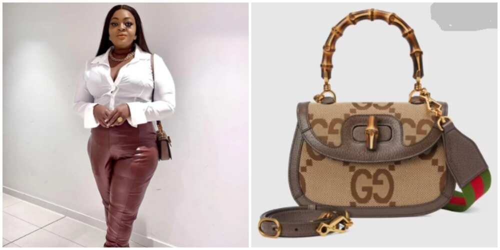 Photos of Eniola Badmus and N1.2m designer bag.