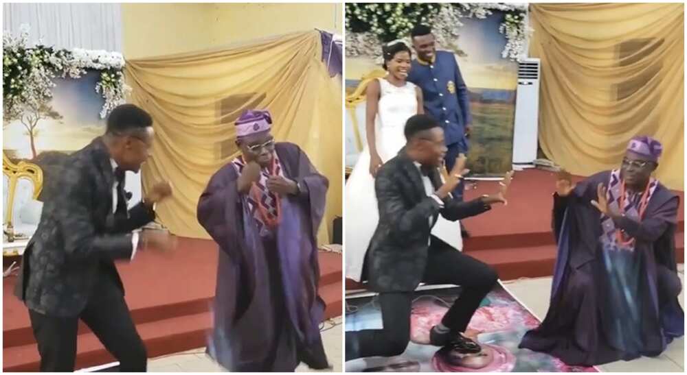 Nigerian dad shows of cool dance moves with his during wedding. Nigerian dad shows of cool dance moves with his during wedding.