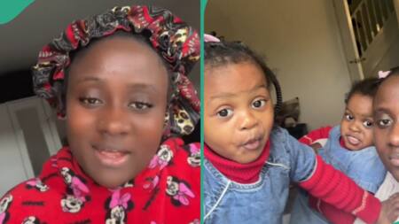 "Living abroad with no help": Nigerian mum of 3 toddlers shows her crying kids in touching video