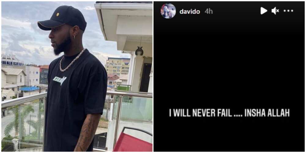 Davido shares interesting message online, says 'I'll never fail'