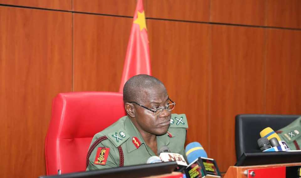 COAS Farouk Yahaya delivering a speech after his appointment