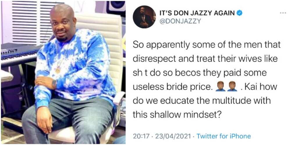 Don Jazzy Slams Men Who Disrespect Their Wives Because They Paid Her Bride Price, Calls Them Shallow Minded