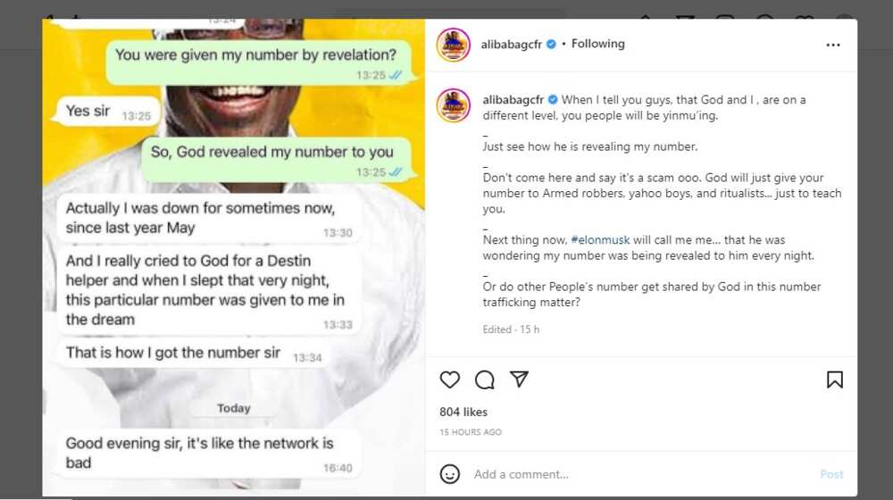 God revealed it to me in my dream: Moment a scammer told comedian Ali Baba how he got his number