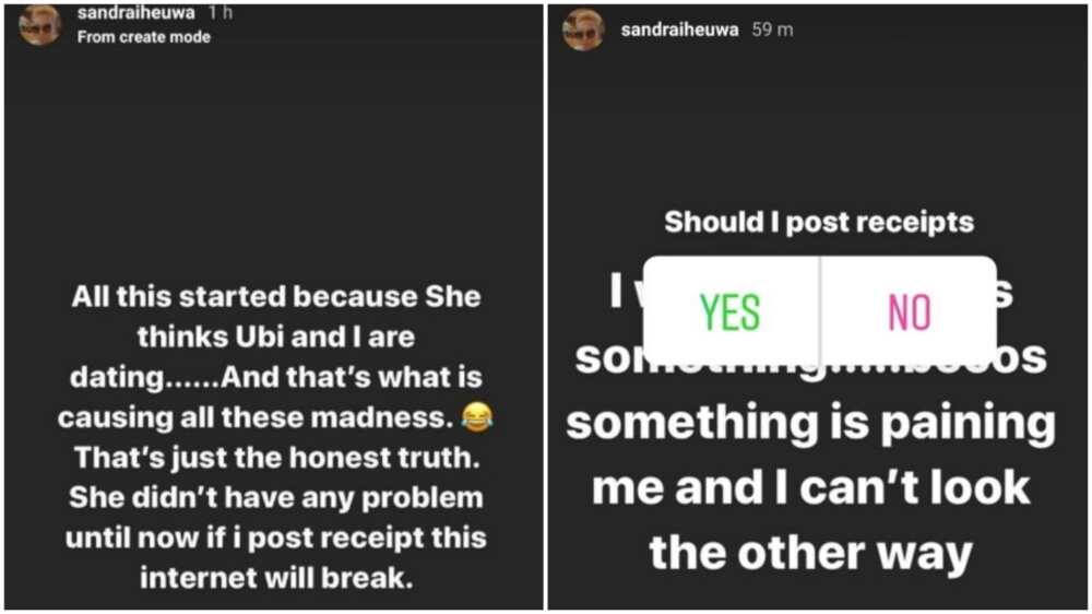 Sandra Iheuwa claims Nicole is angry with Ubi because she thinks he is dating her (Iheuwa)