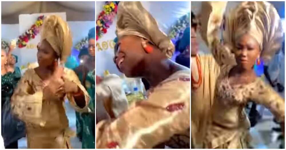 She came prepared: Bride in fitted native wear scatters dance floor at her wedding in video with wild moves