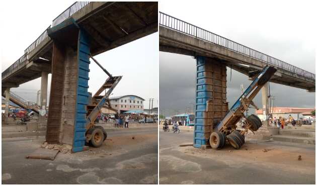 Tragedy as truck gets stuck under Lagos bridge, LASTMA shares video, photos