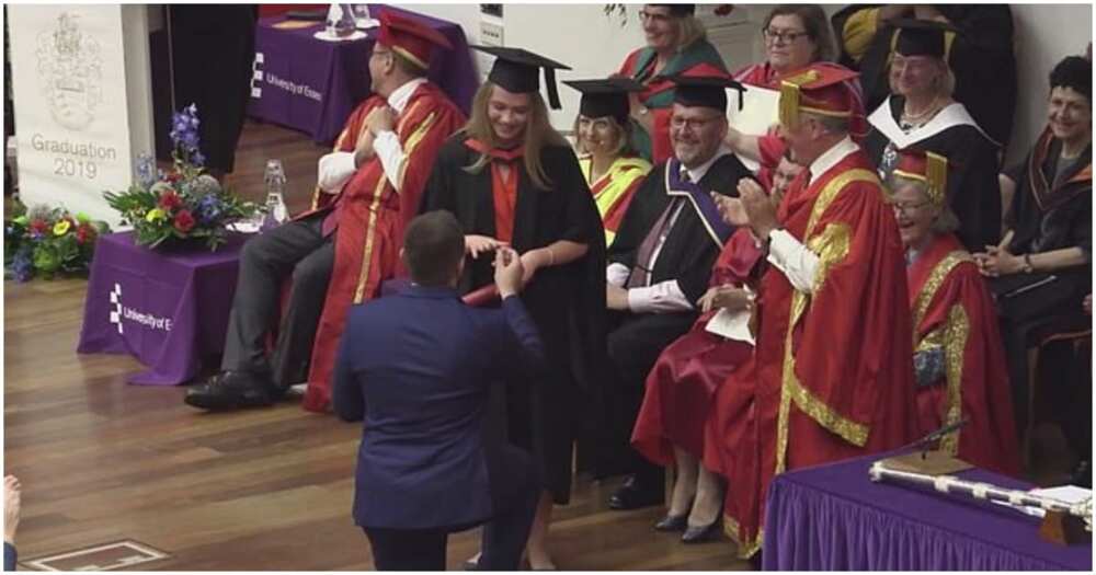 Double celebration as man proposes to girlfriend during her graduation